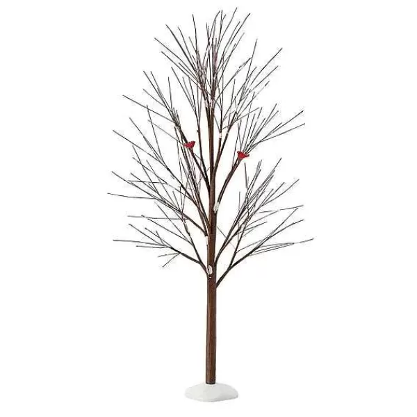 Department 56 Christmas Basics<Brown Tree With Snow/Bird